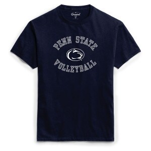 navy short sleeve t-shirt with Penn State Volleyball arched above & below Athletic Logo